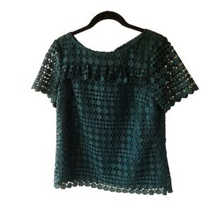 RSVP by Talbots Green Short Sleeve Dot Lace Overlay Blouse XS